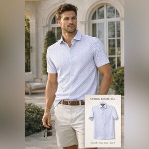 Wrinkle Free Cactus Man Ricky Singh StretchWhite Blue Button Down Shirt Small